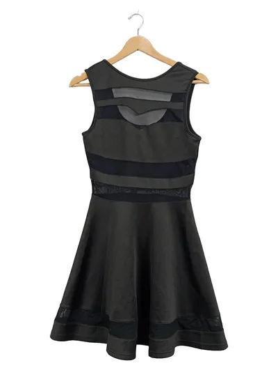 Zeagoo Damen Kleid Skater Mesh Streifen Oliv Schwarz Gr. S