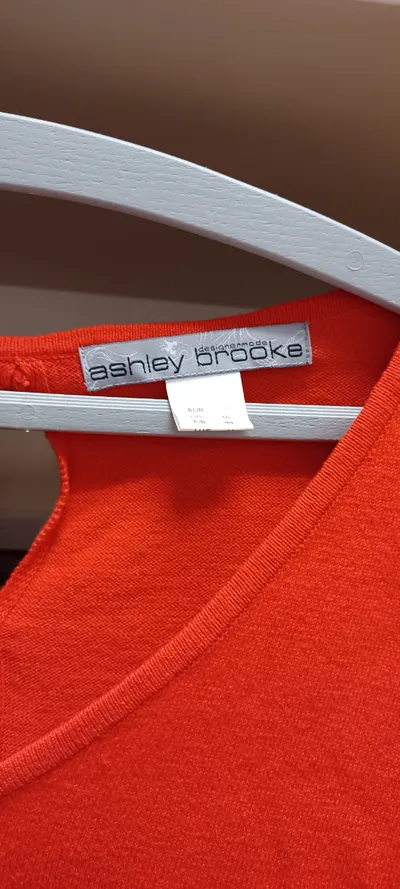 Ashley Brooke Damen Pullover Rot Gr. 42 XL Langarm V-Ausschnitt Schleifen