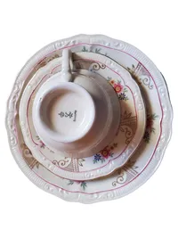 Bavaria Porzellan Kaffeegedeck 3-tlg Tasse Untertasse Teller Blumendekor Gold 2