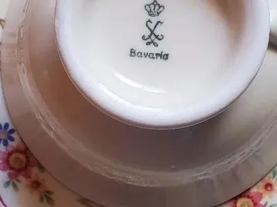 Bavaria Porzellan Kaffeegedeck 3-tlg Tasse Untertasse Teller Blumendekor Gold 4
