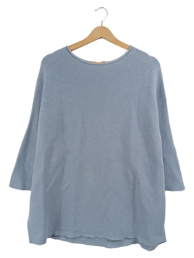 Esisto Damen Pullover Gr. M-L Blau Basic Baumwolle 3/4-Arm Strickpullover