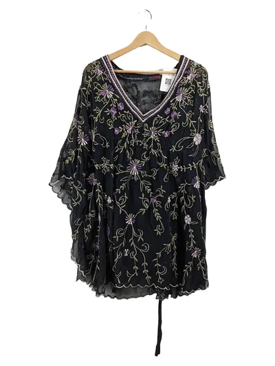 Miss Selfridge Damen Bluse Schwarz Gr. 40 L Blumenmuster Bohemian Bestickt