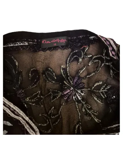 Miss Selfridge Damen Bluse Schwarz Gr. 40 L Blumenmuster Bohemian Bestickt