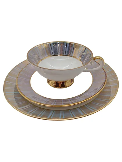 Bavaria Kaffeegedeck 3-teilig Tasse Untertasse Kuchenteller Porzellan Gold