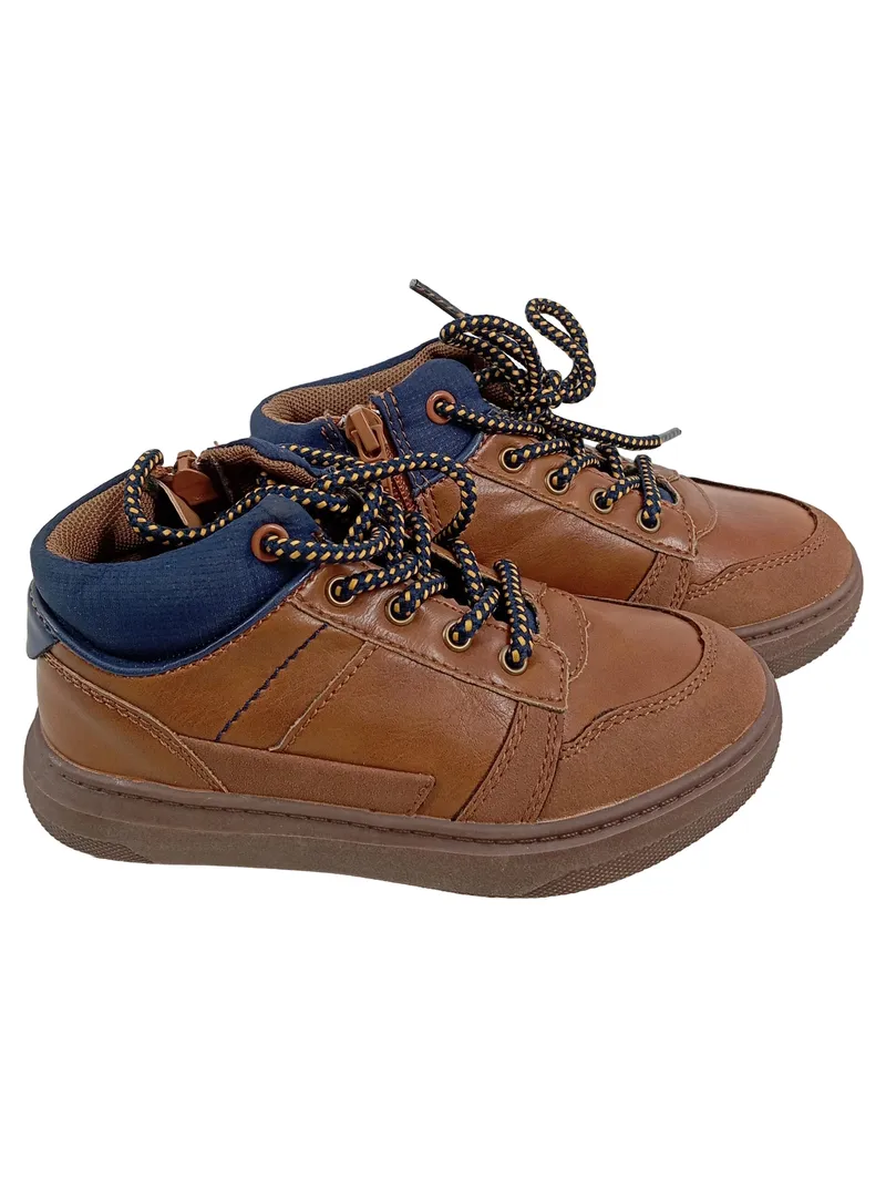 BOY London Kinder Stiefel Gr. 27 Braun Blau Mid-Top Schnürstiefel 1