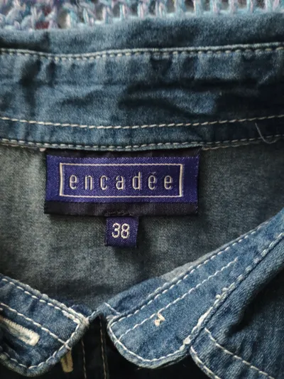 ENCADÉE Damen Jeanshemd Bluse Gr. 38 M Blau 3/4-Arm Baumwolle