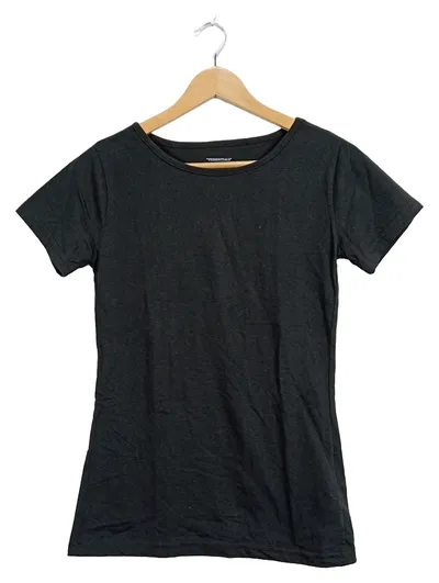 TESSENTIALS Damen T-Shirt Basic Schwarz Gr. L Kurzarm
