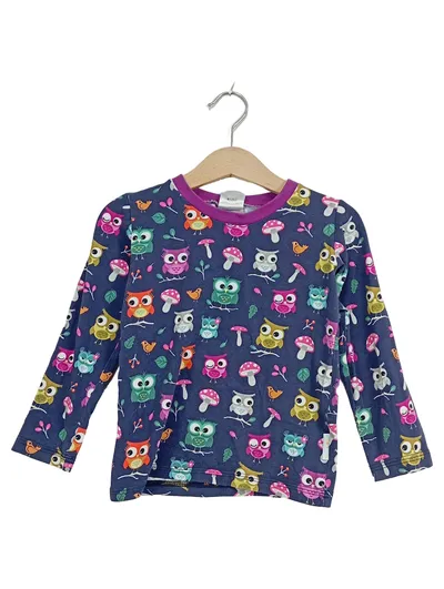 BABAUBA Kinder Langarmshirt Gr. 98 Eulen Pilze Muster Blau Mädchen