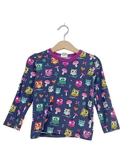 BABAUBA Kinder Langarmshirt Gr. 98 Eulen Pilze Muster Blau Mädchen