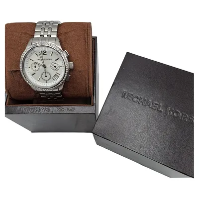 Michael Kors MK-5018 Damen Armbanduhr Chronograph Edelstahl Silber Strass
