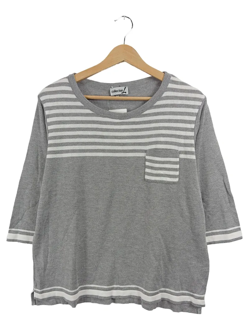 Collection L Damen Pullover Streifen Maritim Grau Weiß Gr. L 3/4-Arm 2