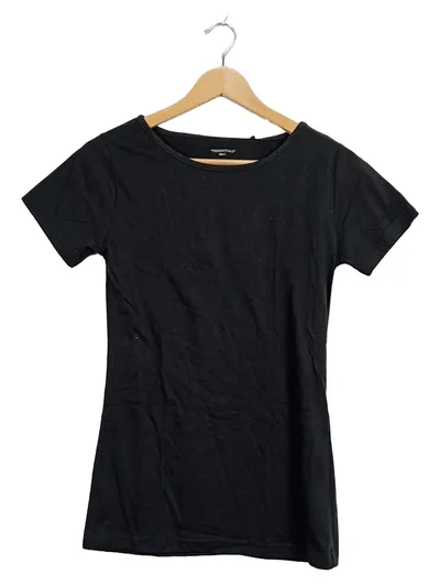 TESSENTIALS Damen T-Shirt Basic Schwarz Gr. L Kurzarm Rundhals
