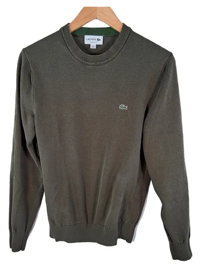 Lacoste Herren Pullover Gr. 44 XS Oliv Baumwolle Rundhals Classic Fit