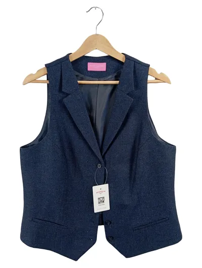 Brook Taverner Damen Anzugweste Weste Blau Fischgrätenmuster Gr. 40 L Business