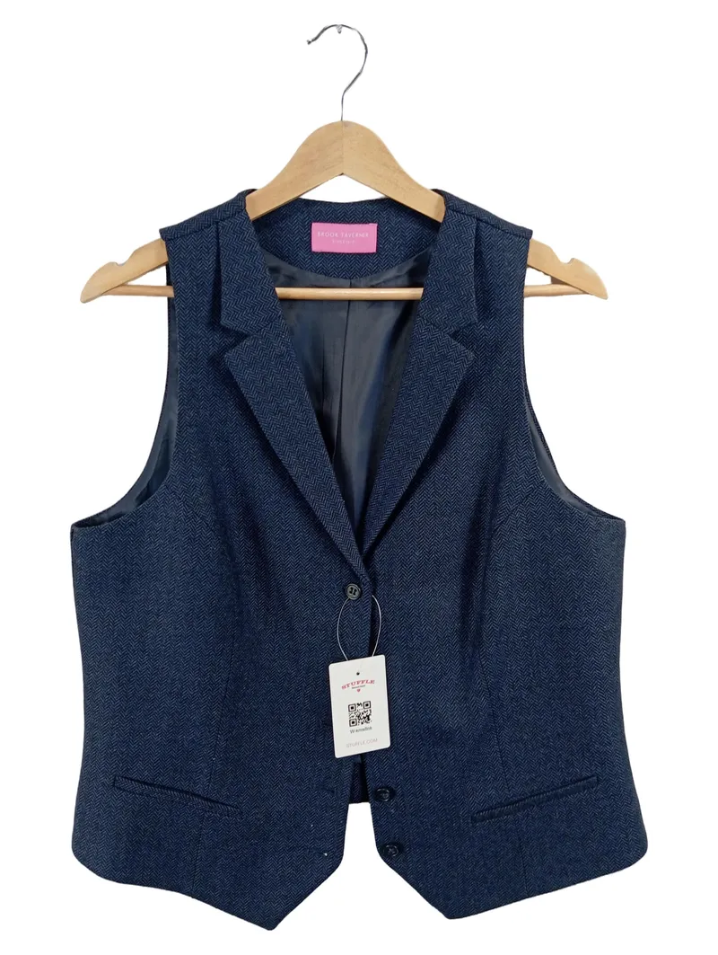 Brook Taverner Damen Anzugweste Weste Blau Fischgrätenmuster Gr. 40 L Business 1