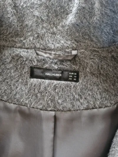 Hallhuber Damen Wollmantel Grau Gr. 38 M Mohair Wolle Klassisch Kurzmantel