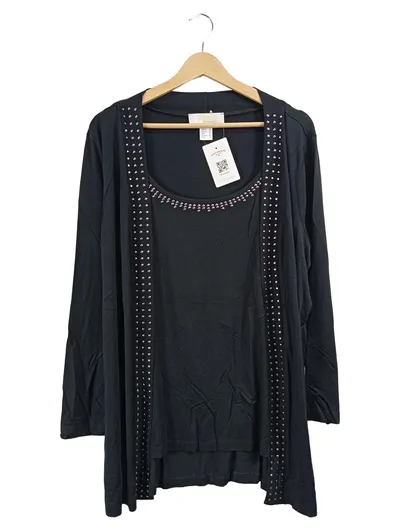 Alessa W. Damen Pullover Schwarz Gr. 46 3XL Strasssteine Elegant 2-in-1 Optik