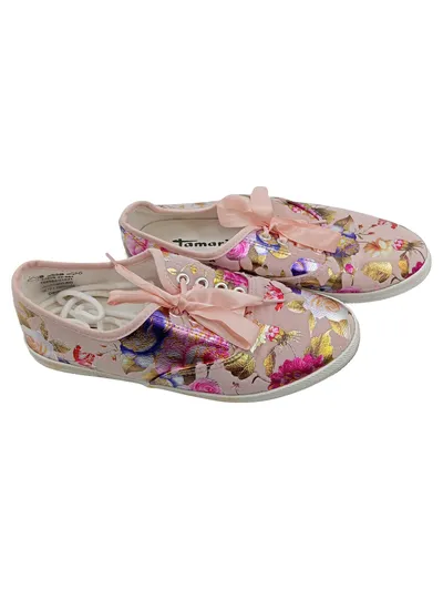 Tamaris Damen Sneaker Low Rosa Blumenmuster Gr 37 Schleife Textil