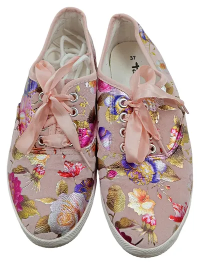Tamaris Damen Sneaker Low Rosa Blumenmuster Gr 37 Schleife Textil