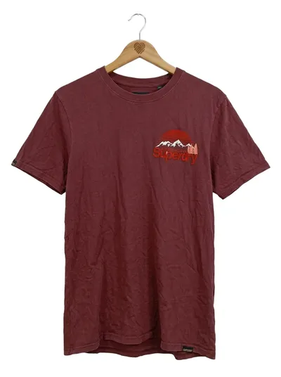 Superdry Herren T-Shirt Bergmotiv Logo-Print Rot Gr. 52, XL Baumwolle