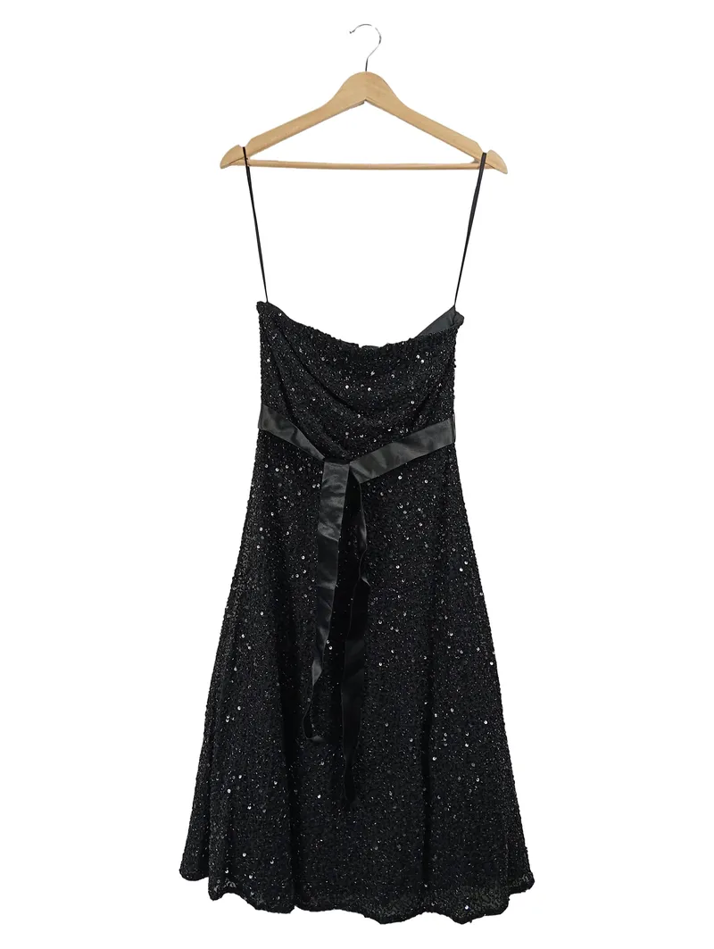 Carry Allen Damen Abendkleid Pailletten Schwarz Gr. 36 Träger Schleife 1