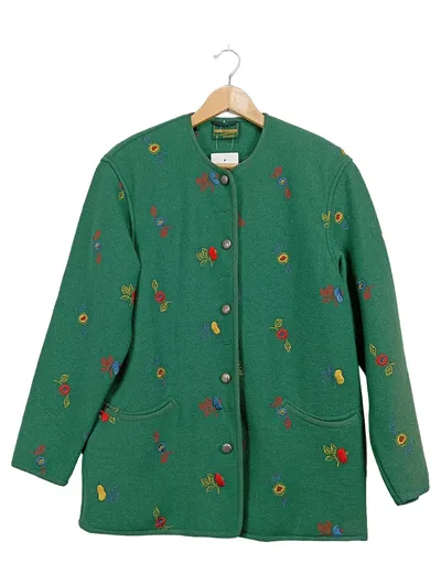 Geiger Collection Damen Trachtenjacke Gr. 38 Wolle Grün Bestickt Austria