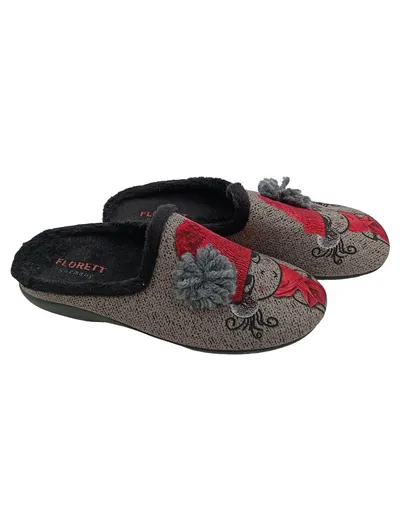 Florett Germany Damen Hausschuhe Pantoffeln Gr. 40 Grau Wichtel Motiv