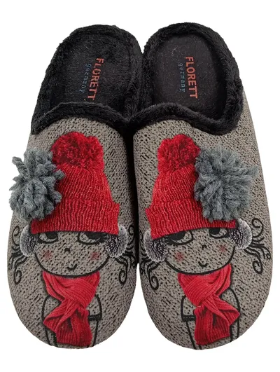 Florett Germany Damen Hausschuhe Pantoffeln Gr. 40 Grau Wichtel Motiv