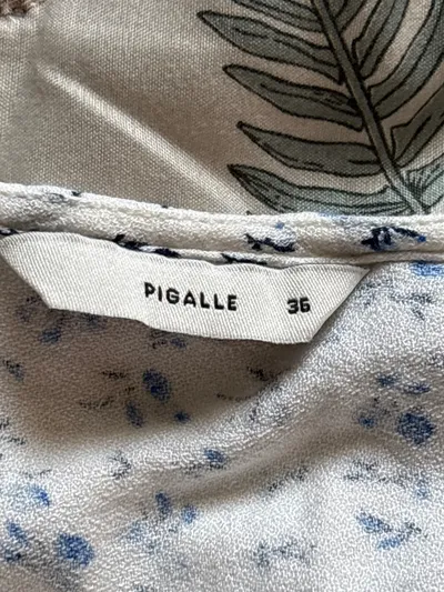 Pigalle Damen Bluse Gr. 36 S Kurzarm Blumenmuster Weiß Blau Romantic