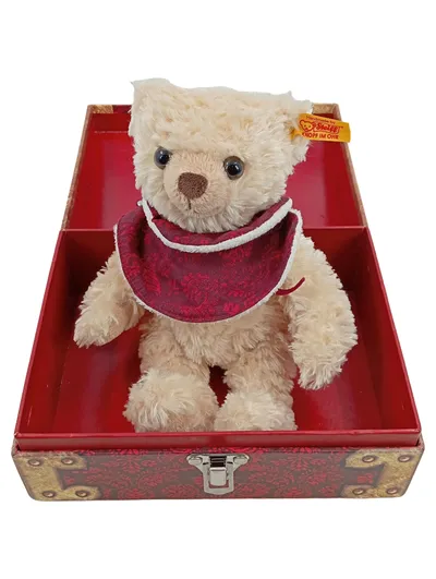 Steiff Kuscheltier Teddybär in Schatztruhe Geschenkbox Rot 18cm