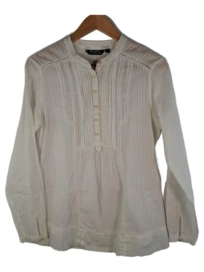 Eddie Bauer Damen Bluse Tunika Langarm weiß gestreift Gr. S Bohemian