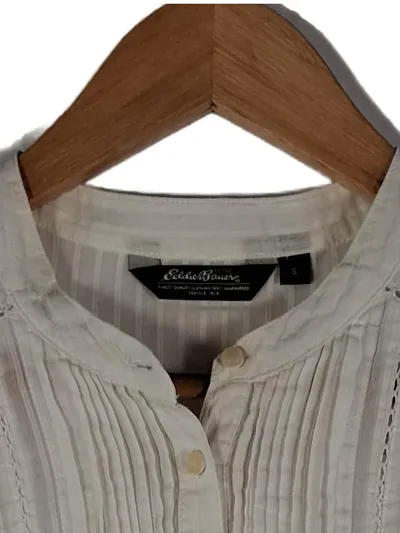Eddie Bauer Damen Bluse Tunika Langarm weiß gestreift Gr. S Bohemian