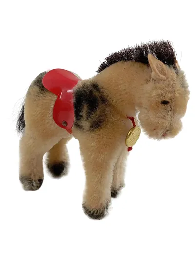 Teddy-Hermann Original Plüschtier Pferd Pony beige mit rotem Sattel 15cm