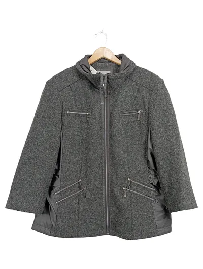 Canda Damen Leichte Jacke Gr. 46 Grau Meliert Wolle Viskose Reißverschluss