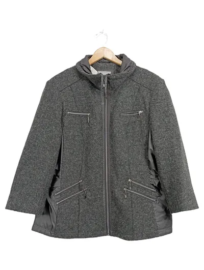 Canda Damen Leichte Jacke Gr. 46 Grau Meliert Wolle Viskose Reißverschluss