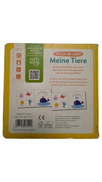 Happy Dadoo Spielen und Lernen Meine Tiere Babybuch Schiebebuch ab 18 Monate