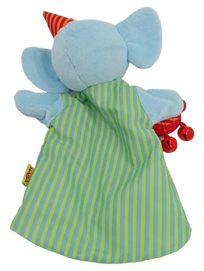HABA Handpuppe Elefant mit Partyhut Kuscheltier Blau Gestreift 30cm