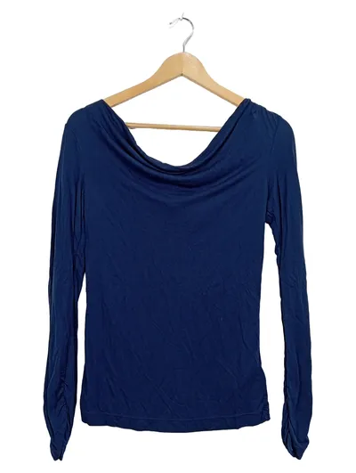 MEXX Damen Langarmshirt Blau Gr. S Wasserfallausschnitt Modal Elegant