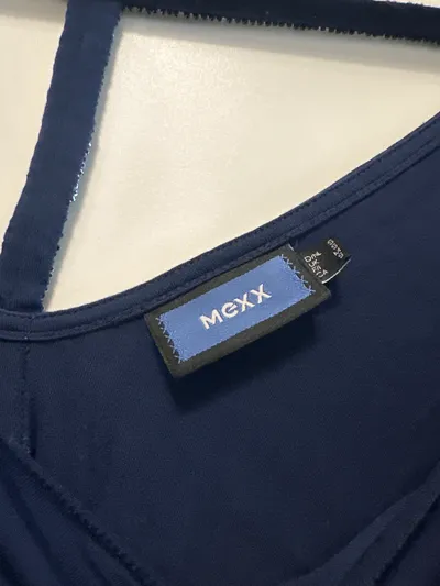 MEXX Damen Langarmshirt Blau Gr. S Wasserfallausschnitt Modal Elegant