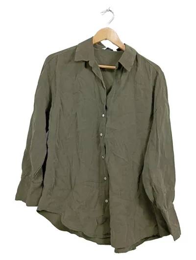 Pigalle Damen Bluse Hemd Gr. S Oliv Modal Casual Langarm