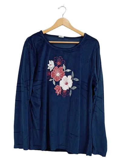 ElleNor Langarmshirt Blau Blumenmuster Gr. 48 Casual Damen