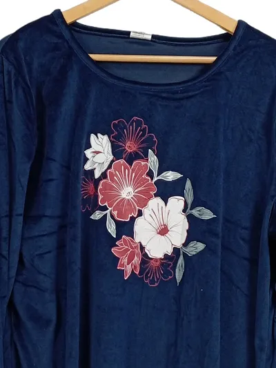 ElleNor Langarmshirt Blau Blumenmuster Gr. 48 Casual Damen