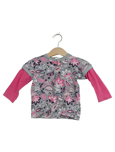 BABAUBA Langarmshirt Mädchen Gr. 74 Grau Pink Blumen Floral Baby