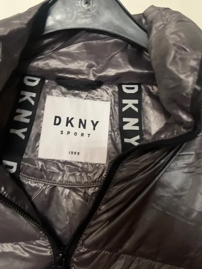 DKNY Sport Damen Steppjacke Gr. XL Grau Metallic Kapuze Puffer