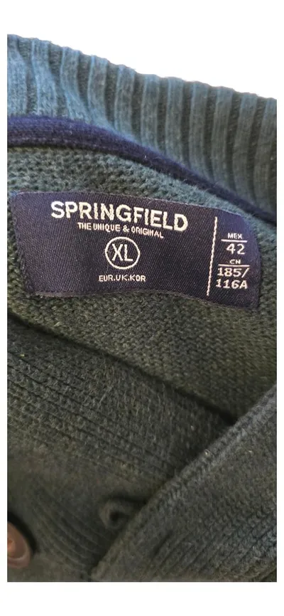 Springfield Herren Strickjacke Grün Gr. 52/XL Schalkragen Casual
