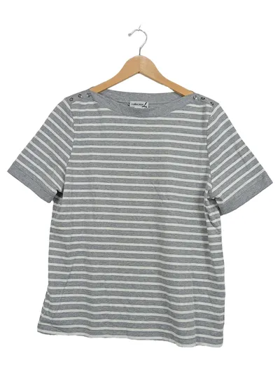 Collection L Damen T-Shirt Gr. 42 Grau Gestreift Maritim Zierknöpfe