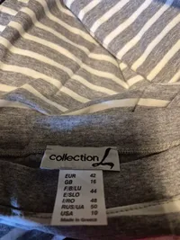 Collection L Damen T-Shirt Gr. 42 Grau Gestreift Maritim Zierknöpfe 2