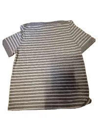 Collection L Damen T-Shirt Gr. 42 Grau Gestreift Maritim Zierknöpfe 3