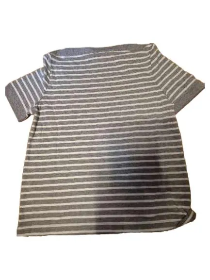 Collection L Damen T-Shirt Gr. 42 Grau Gestreift Maritim Zierknöpfe 3