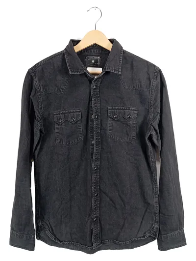 ZARA MAN Herren Jeanshemd Denim Slim Fit Gr. M Grau Western-Style